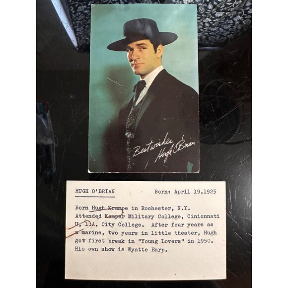 Vintage 1959 Hugh OBrian Fan Postcard Signed Photo With Wyatt Earp Bio Dexter Pr - Picture 6 of 13